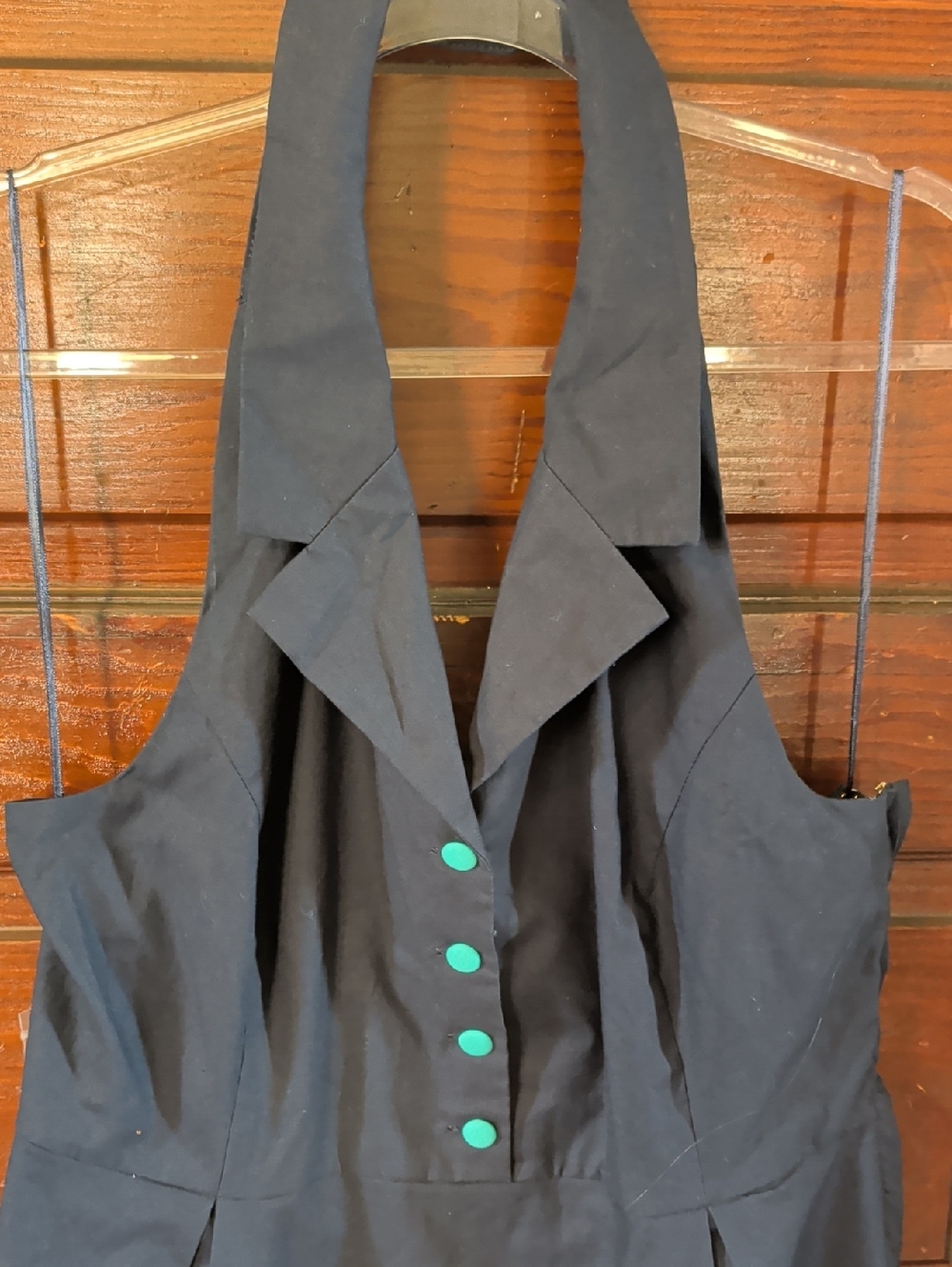 Retro Housewife Navy Swing halter Dress with Teal Buttons and Pockets XL - Picture 2 of 11